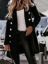 preiswerte Wintermäntel-Damen Freizeitjacke Warm Bequem Tasche Knöpfe Mode Outdoor Einfach Ausgehen Wochenende Einreihig Regulär Revers Normale Passform Langarm Oberbekleidung Schwarz Weiß Khaki Herbst Winter