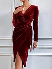 preiswerte abendkleider-Damen Minikleid Samtkleid Partykleid Cocktailkleid Bodycon Elegant Modern Party Abendgesellschaft Date Normale Passform Schlank Einfach Langarm Rundhalsausschnitt Wein Grün Dunkelblau Herbst Winter
