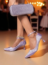 cheap Cocktail-Women&#039;s Green Rhinestone Heels and Matching Clutch Bag Set - Elegant Pointed Toe Pumps with Ankle Strap for Formal Events and Cocktail Parties