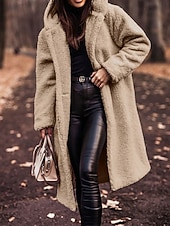 voordelige Winterjassen-Dames Winterjas Fleecejack Houd Warm Comfortabel Zak Knop Modieus Casual Effen Vakantie Straat Casual Alledaagse kleding Enkele rij knopen Lang Capuchon Normale pasvorm Lange mouw bovenkleding