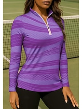 tanie Koszula damska-Damskie Geometryczny Koszula Koszulka sportowa Koszulka polo Koszulka do tenisa Długi rękaw Zamek Kwiaty UPF50+ Odporny na UV Wysoka elastyczność Odprowadza wilgoć Oddychający Siatkówka Bransoletka