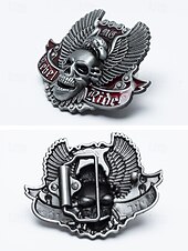 abordables Accessoires d&#039;Halloween-Ceinture en cuir véritable pour homme, motif Halloween, avec boucle tête de mort et aigle – Accessoire style motard gothique punk rock pour fêtes et festivals