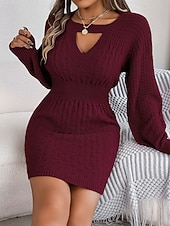 preiswerte Pulloverkleider-Damen Minikleid Pulloverkleid Bodycon Etui-Kleid Mode Modern Laternenärmel Täglich Ferien Wochenende Normale Passform Einfach Langarm Rundhalsausschnitt Wein Khaki Grau Frühling Herbst