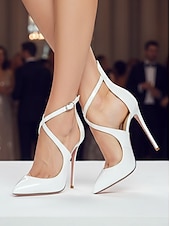 cheap Classic Pumps-Women's Purple Patent Leather Strappy Stiletto Heels - Pointed Toe Dress Shoes for Formal Events and Cocktail Parties