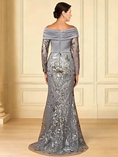  Mermaid Trumpet Sweep Brush Train Beaded Eembroidered Formal Dresses Mother of the Bride Dress Prom Dresses Evening Gown Ball Gown Formal Dress Elegant Celebrity Style Sparkle Long Sleeve Off Shoulder