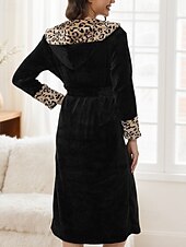 tanie Stroje domowe dla kobiet-Damskie Piżama Koszula nocna Flanela Moda Codzienny Panterka Koronka Niejednolita całość Kieszeń Urlop Dom Łóżko Długi rękaw W serek Czarny Khaki Czerwona róża Jesień Zima Dopasowana