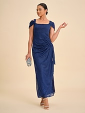 ieftine Rochie simplă-Pentru femei Rochie Maxi Rochie teacă Elegant Petrecere Gril pe Kamado Culoare solidă Fără manșon Pătrat Albastru regal