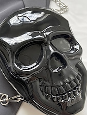 levne Tašky-Dámská halloweenská crossbody kabelka s motivem lebky a řetízkem, 3D kostra přes rameno, gotická párty psací kabelka na kostýmy, cosplay a noční život.