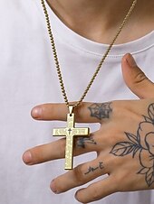 tanie Biżuteria męska-Męski naszyjnik z krzyżem ze stali tytanowej z grawerunkiem modlitwy Pańskiej, łańcuszek z biżuterią religijną dla wyznawców wiary chrześcijańskiej, do noszenia na co dzień i na prezent