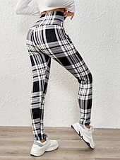 halpa Taide ja muotoilu painatus-Naisten fleecevuoratut leggingsit Fleece-housut Leggingsit Loma Muoti Katutyyli Täyspitkä Korka vyötärö Skottiruutukuvio Tulostus Korkea leikkaus Mukava Pehmeä Elastinen Päivittäin Koti Loma Musta