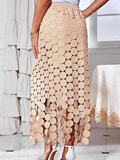 billige Festkjoler-Dame Blondeskjørt Mote Maksi Høy Midje Skjørt عادي Blonde Hull Mikroelastisk Gate Daglig Hvit Kakifarget Vår Polyester