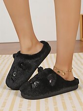 baratos Chinelos de mulher-Pantufas femininas de pelúcia em formato de gato – chinelos peludos e aconchegantes para casa com design fofo de animais para o inverno e conforto doméstico