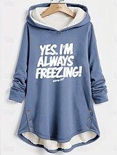 abordables Humor y Citas Tops-Mujer Sudadera con capucha Pullover Graphic Letra Cálido Casual Borroso Manga Larga Con Capucha Tops largos Casual Deportes Estampado Rosa Azul Piscina Gris Otoño Invierno