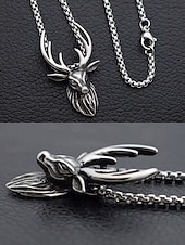 abordables Accessoires de Noël-Collier tête de cerf en alliage pour homme - Collier pendentif bois de cerf vintage, parfait pour le style extérieur et comme cadeau de Noël