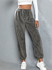 halpa Suorat Housut-Naisten Veryttelyhousut Fleece-housut Kiinalainen Loma Vintage Katutyyli Täyspitkä Keskikorkea vyötärö Tavallinen Tasku Joustava vyötärö Pidä lämpimänä Mikrojoustava Elastinen Päivittäin ulko- Loma