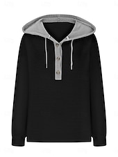 abordables Sudaderas Sencillas-Mujer Blusa Retazos Botones Color sólido Elegante Casual Manga Larga Con Capucha Tops regulares Diario Negro Blanco Rosa Gris Primavera Otoño Invierno