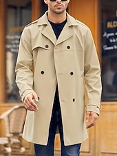 preiswerte Herren-Blazer &amp; -Anzüge-Herren Mantel Trenchcoat Langer Trenchcoat Urlaub Täglich Frühling Herbst Polyester Winddicht Oberbekleidung Bekleidung Mode Klassisch Einfach Tasche Revers Doppelreihig