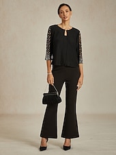 ieftine Bluze elegante-Pentru femei Topuri imbracate Topuri de seară Strălucire Ștrasuri Stras Elegant Petrecere Lungime Manșon 3/4 Stil Nautic Muncă Invitat la nunta Îmbrăcăminte de seară de petrecere Negru Primăvar