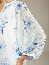 olcso ingek, felsők és blúzok-női sifon blúz tinta virágminta elegáns hétköznapi irodai tavasz nyár ősz