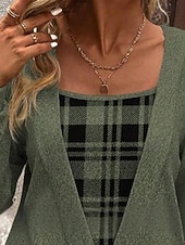  Dames Overhemd Blouse Lapwerk Afdrukken Ruitjes Stijlvol Basic Casual Lange mouw Vierkante hals Normale tops Dagelijks Feestdagen Groen Lente Herfst Winter