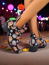 cheap Shoes For Women-Women&#039;s Halloween Pumpkin and Spider Web Ankle Boots – Festive Low Heel Booties for Costume Party, Cosplay and Fall Fashion