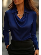 preiswerte Elegante Oberteile-Damen Hemd Ombre Grafik Geometrisch Elegant Stilvoll Modern Langarm Wasserfallausschnitt Normale Oberteile Arbeit Party-Abendmode Täglich Gerafft Drapiert Weiß und Blau Blau Violett Frühling Herbst