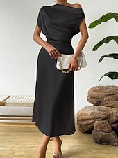 cheap Plain Dress-Women's Midi Dress Satin Dress Party Dress Cocktail Dress Elegant Fashion Modern Evening Party Party Special Occasion Regular Fit Plain Sleeveless Crew Neck Black Dusty Blue Green Summer Spring Fall