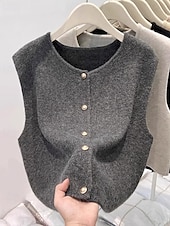 ieftine Veste din Tricot-Pentru femei Pulover Vestă pulover Șic Stradă Casual Culoare solidă Stil Nautic Nasturi Tricotat Fără manșon Topuri obișnuite Tricotat Zilnic Concediu Sfârșit de săptămână Negru Caisă Toamnă Iarnă