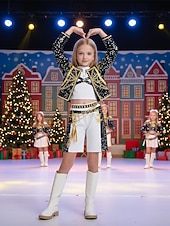 abordables Bottes enfants-Chaussures de costume de pop star inspirées des idoles coréennes, bottes hautes en similicuir blanc pour filles avec fermeture éclair latérale et semelle épaisse pour spectacles de danse et tenues