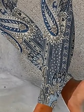 tanie -Damskie Getry Przytulne legginsy Urlop Codzienny Pełna długość Wysoka talia W Tureckie Wzory Drukowanie Keep Warm Wygodny Elastyczny Urlop Codzienny Święto Głęboki niebieski Jesień Zima Opinający / a