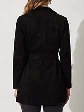 billiga Jackor i konstläder-Dam Kavaj Bekväm Lappverk Elegant Mode Utomhus Slät Utekväll Ledigt / vardag Helgen Cardigan Normal Kavajslag Normal Långärmad Ytterkläder Svart Brun Vår Höst