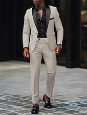 tanie Męskie klasyczne marynarki-Męskie Marynarka + spodnie wizytowe Marynarka Garnitury Biznes Spotkanie towarzyskie Wesele 2 elementy Moda Codzienny Wiosna Jesień Poliester Kolorowy blok Kieszeń Guziki Wygodny Guziki jednorzędowe