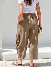 economico gamba larga e vita alta-Per donna Gamba larga Chinos Streetwear Casual Lunghezza intera Vita media Semplice Coulisse Tasca Confortevole Micro-elastico All&#039;aperto Vacanza Streetwear Rosso scuro azzurro cielo Nero Bianco
