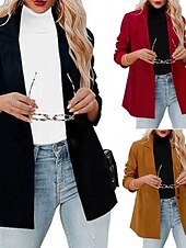 abordables Blazers et Costumes-Femmes Blazer Confortable Boutons Élégant Mode Extérieur Uni Sortir Décontracté Quotidien Week-end Cardigan Régulier Revers Coupe régulière manche longue Vêtements d&#039;extérieur Noir Rouge Marron
