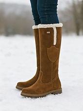 levne Sníh a zimní boty-dámské semišové kozačky ke kolenům s fleecovou podšívkou - hnědé zimní volnočasové boty na outdoorové aktivity