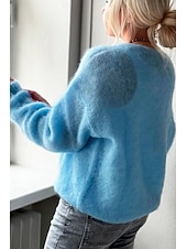 Női Pulóver Elegáns Divat Utcai sikk Tiszta szín V-alakú Kötött Hosszú ujj Normál felsők Kötött Szabadtéri Napi Hétvége Arcpír rózsaszín Medence Tavasz Ősz olcso Szilárd színek-Női Pulóver Elegáns Divat Utcai sikk Tiszta szín V-alakú Kötött Hosszú ujj Normál felsők Kötött Szabadtéri Napi Hétvége Arcpír rózsaszín Medence Tavasz Ősz