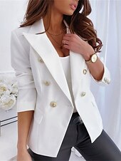 olcso Blézerek és öltönyök-Női Blézer Kényelmes Zseb Gombok Elegáns Divat Szabadtéri Sima Alkalmi Alkalmi / Napi Hétvége Kardigán Szokványos Hajtóka Normál Hosszú ujj Felsőruházat Fekete Fehér Arcpír rózsaszín Tavasz Ősz