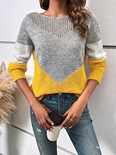 Dámské Svetr Na běžné nošení Měkké Geometrický Rýhovaný Tričkový Slátanina Pletený Dlouhý rukáv Běžné topy Plést Venkovní Denní Víkend Černá Žlutá Podzim Zima levne Pevné barvy-Dámské Svetr Na běžné nošení Měkké Geometrický Rýhovaný Tričkový Slátanina Pletený Dlouhý rukáv Běžné topy Plést Venkovní Denní Víkend Černá Žlutá Podzim Zima