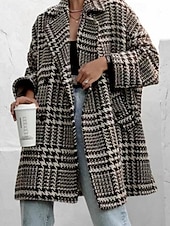 preiswerte Wintermäntel-Damen Freizeitjacke Warm Bequem Tasche Knöpfe Mode Outdoor Streifen und Karo Ausgehen Wochenende Einreihig Regulär Revers Normale Passform Langarm Oberbekleidung Schwarz Aprikose Herbst Winter