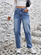 economico Pantaloni a gamba dritta-Per donna Dritto Essenziale Casual Lunghezza intera Misura del girovita medio Semplice Tasca Calore Termico Micro-elastico All&#039;aperto Vacanza Streetwear Blu Inverno Vestibilità regolare