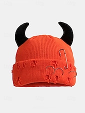 halpa Halloween-asusteet-unisex halloween-paholaisen sarvineulepipo – goottilainen punk-kallomyssy hakaneulalla ja rengaskorjauksilla miehille ja naisille, juhla-asu