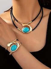 Χαμηλού Κόστους Γυναικείο Κολιέ-Γυναικείο σετ κοσμημάτων με μποέμ μοτίβο και στροβιλισμό, κολιέ και βραχιόλι με τιρκουάζ σχέδια σε κομψό χρυσό και ασημί, ιδανικό για πάρτι, γάμους και δώρα