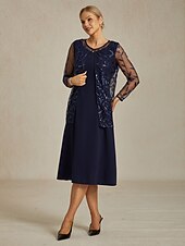 levne Bundy-Dámské Oblečené topy Krajkové topy Flitry Květinový Elegantní stylové Základní Dlouhý rukáv Tričkový Dlouhé topy Svatební host Párty večerní šaty Poloformální Námořnická modř Jaro Podzim Zima