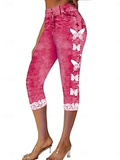 abordables Impression 3D Bleue-Femmes Pantalon capri Leggings Vacances ancien Mode Longueur mollet Taille Moyenne Fleuri Graphique Impression 3D Impression Doux Respirant Micro-Élastique Vacances Rue Décontracté Rosé Bleu ciel