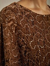 tanie Eleganckie bluzki-Damskie Bluzka Ponczo Bluzki koronkowe Cekiny Koronka iluzjonistyczna Elegancja Zabytkowe Półgolf Zwykłe topy Wieczorna impreza Gość weselny Stroje na imprezy wieczorowe Brązowy Wiosna Jesień