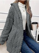 billige Sherpa-jakker-Dame Teddyfrakk Hettegenser Hold Varm Bekvem Knapper Fritid عادي Feriereise Ut på byen Helg Normal Hettegenser Normal Langermet Yttertøy Svart Hvit Aprikos Høst Vinter