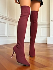 זול מגפי אופנה-מגפי אופנתיים שחורים סריג מעל הברך עם עקב סטילטו לנשים - מגפיים אלגנטיים נמתחים עד הירכיים למסיבות ערב, מועדונים ואירועים רשמיים