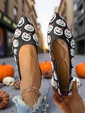 お買い得  女性向け-レディース ハロウィン ゴースト柄 ニット バレエ フラットシューズ - 休日やストリートスタイルにぴったりの軽量ポインテッドシューズ
