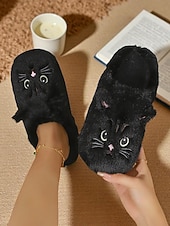 baratos Chinelos de mulher-Pantufas femininas de pelúcia em formato de gato – chinelos peludos e aconchegantes para casa com design fofo de animais para o inverno e conforto doméstico