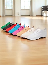 cheap Practice Dance Shoes-Women's Green Canvas Lace-Up Jazz Shoes - Lightweight Soft Sole Dance Sneakers for Practice and Stage Performance